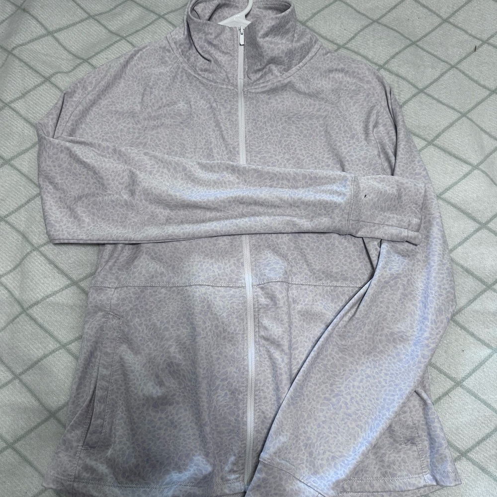 Gray Leopard Print Zip-Up Jacket